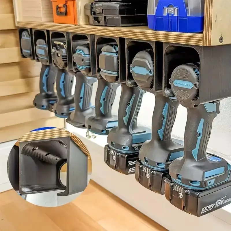Heavy-Duty Tool Hanger Organizer with Drill Bit Storage, Non-Slip Drill Hooks, Space-Saving Garage Workshop Shelves, Sturdy Plastic Construction, Garage Tool Organizer Wall Mount, Tool Holders
