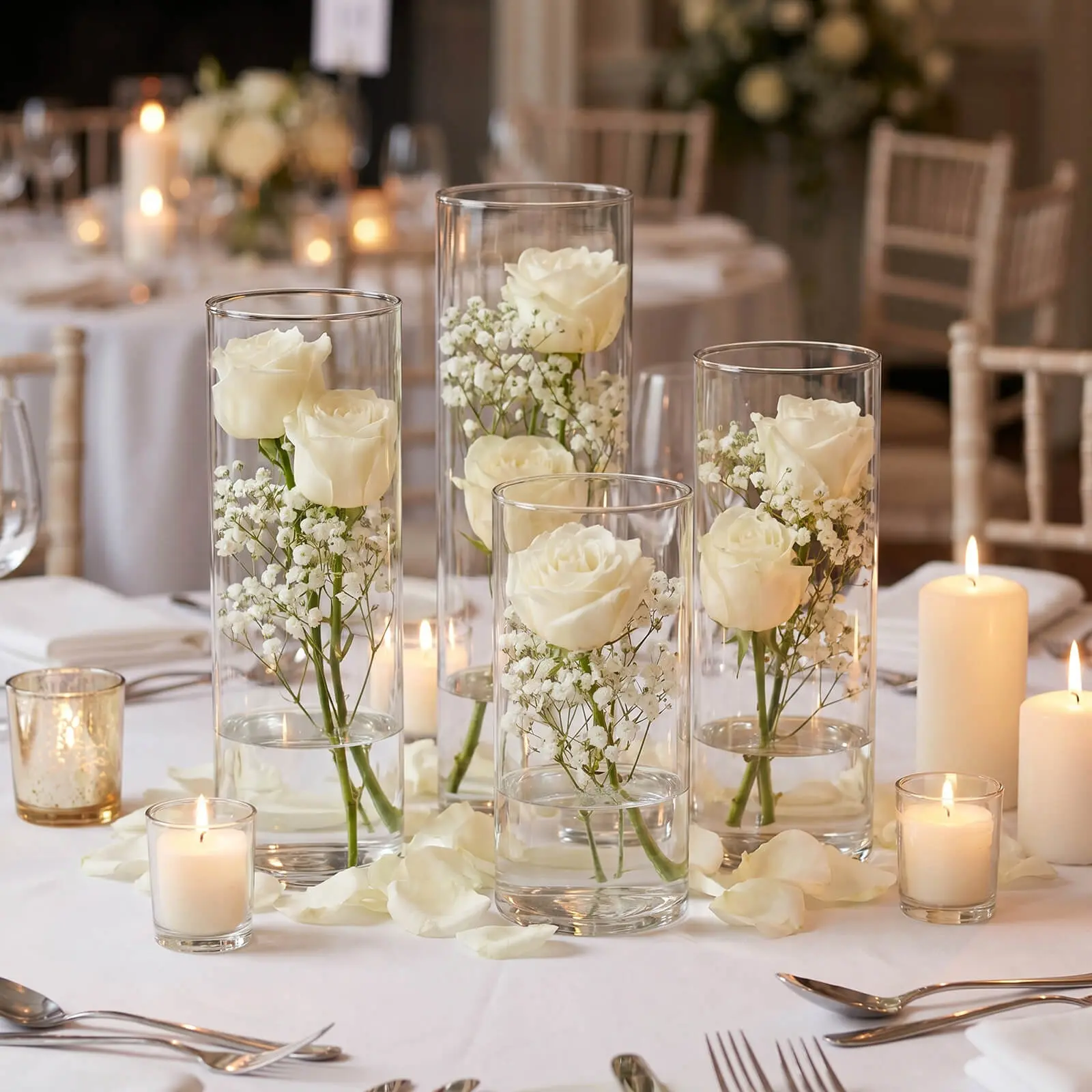 Set of 8 Assorted Clear Glass Cylinder Vases for Floating Candles, Floral Arrangements & Centerpieces – 6", 8", 9", 11"