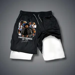 CHUCK NORRIS Double-Layer Sports Shorts Graphic Shorts Black Shorts Camo Shorts Streetwear Shorts Men Outfits Men Short Shorts Vacation Outfits Shorts