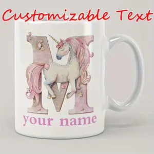 2026  1pc 11Oz Personalized [Custom] Unicorn Letter Image Sparkling Letter Ceramic Mug Upload Your Name And Message for Office/Home/Holiday/Party/Wedding, The Perfect Birthday Gift, Coffee Mug, Fun Novelty Coffee Cup