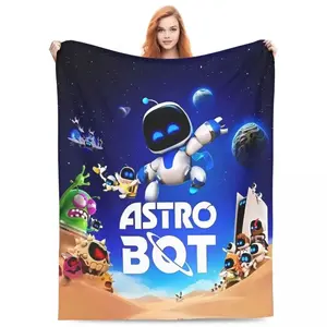 Astro Bot Flannel Blanket Soft Cozy Space Adventure Pattern for Kids Perfect Gift Unique Sci-Fi Home Decoration for Children & Adults