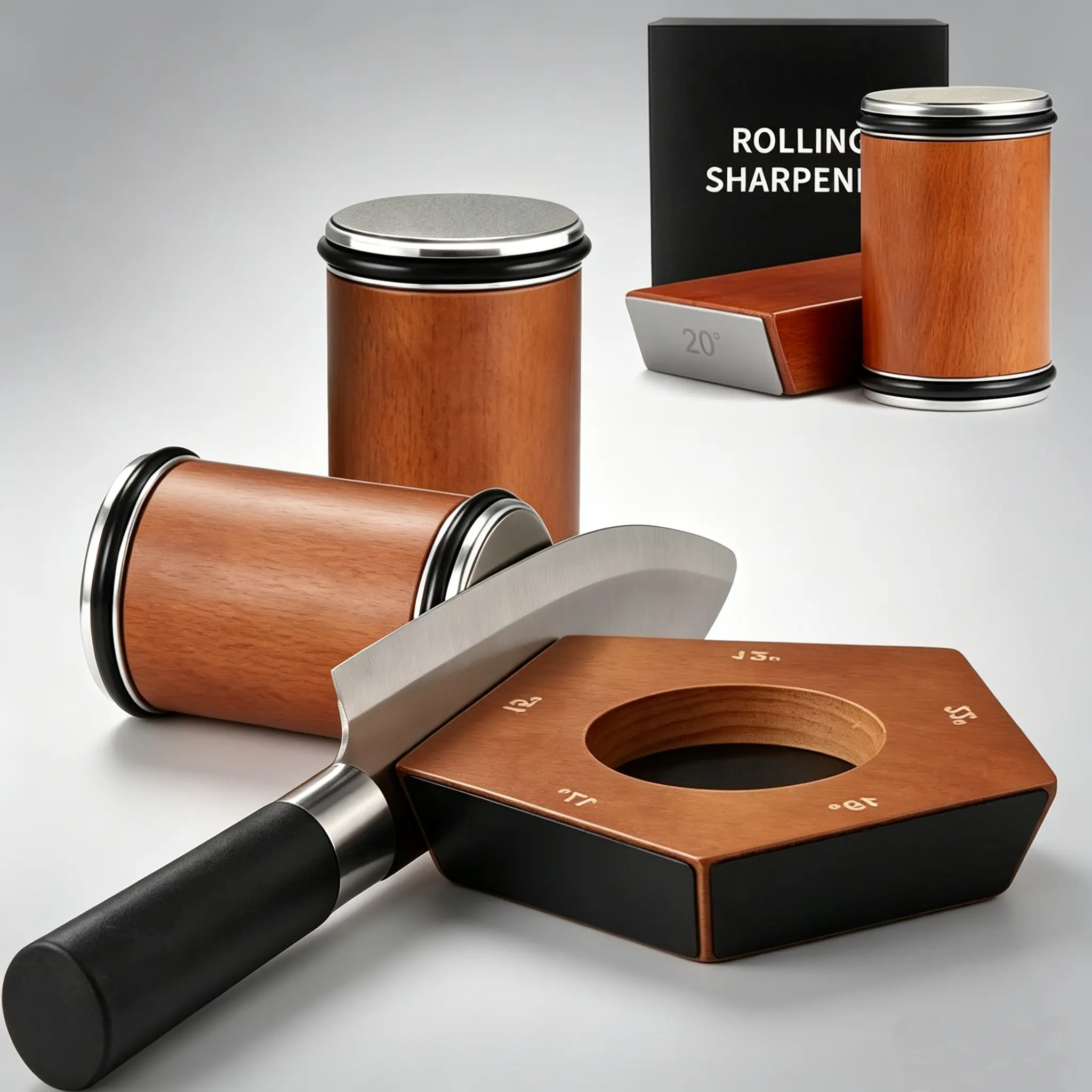 Portable KitchenRolling Knife Sharpener Kit,Roller with Diamond Sharpening Disks,WoodenHolder with Degree Angle 15&20°for All  Knives,Easy Knife Sharpening,Knife Sharpening Tool for Kitchen Camping Picnic Di Ceramic ning Ro Home om sharp