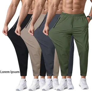 Men's Ice Silk Joggers - Breathable Mid-Elastic Fabric, Elastic Waistband Design, Straight-Leg with Pockets