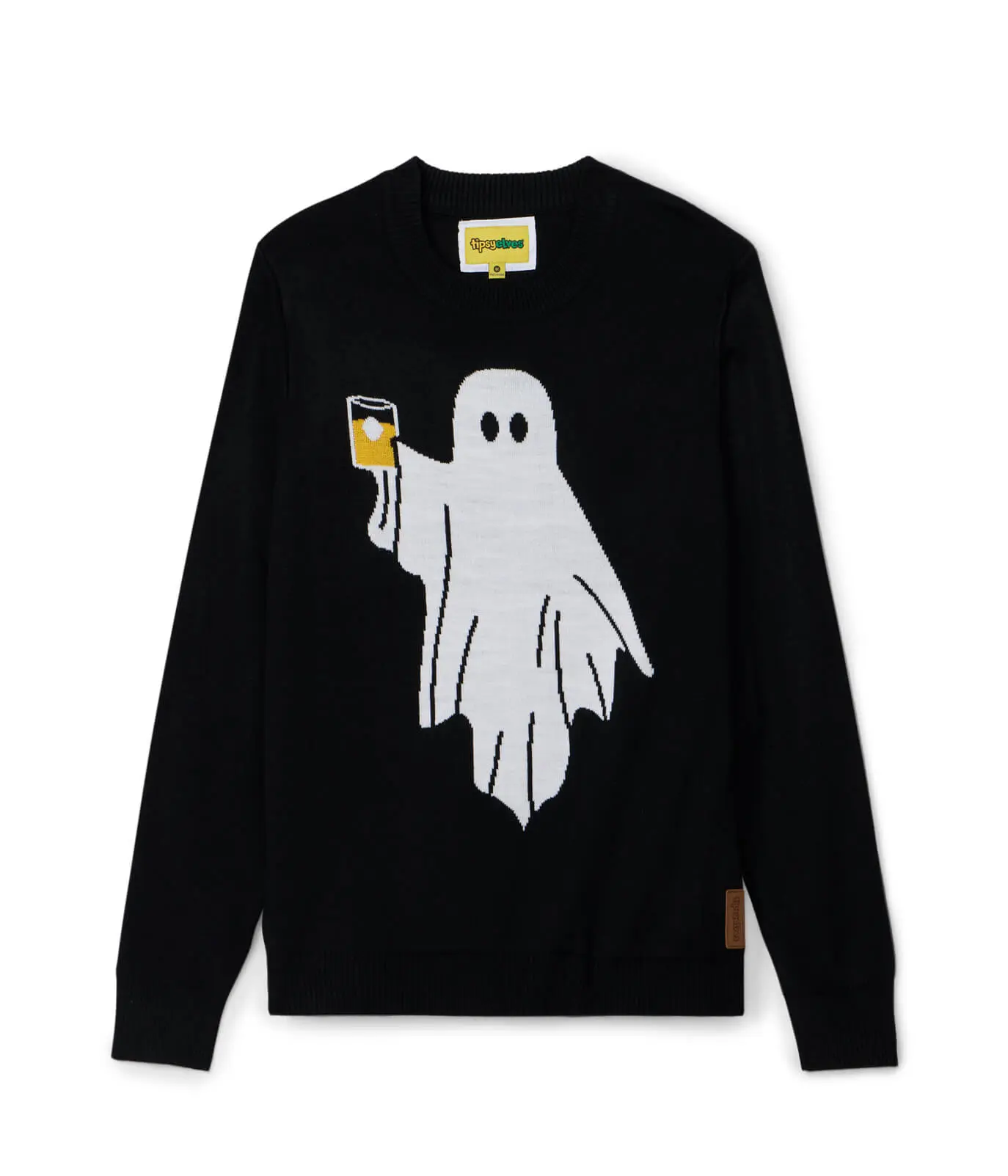 Men's Cozy Knit Sweater with Booze Ghost Print, Chunky Halloween Pullover Top, Longsleeves for Casual Wear, Halloween Theme, Knitted