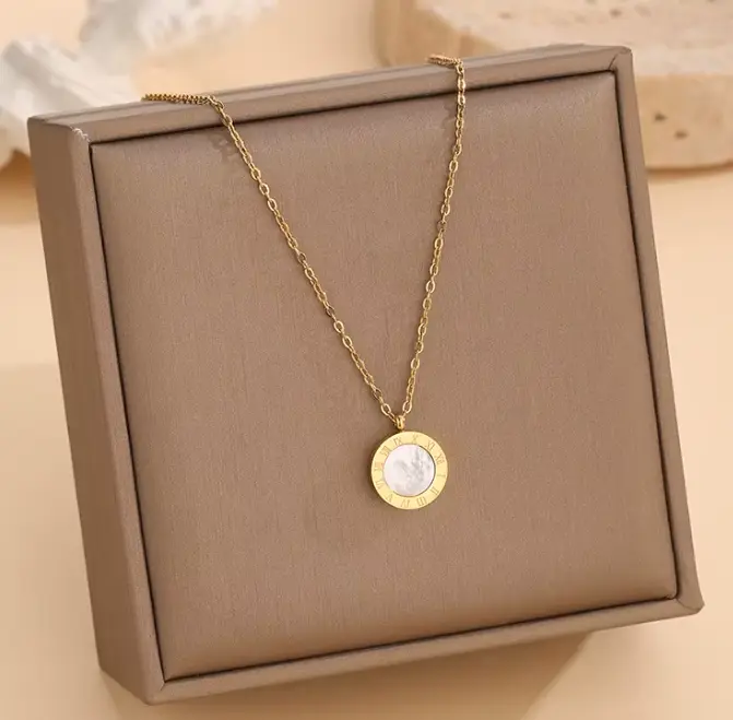 Double Sided Roman Numeral Necklace 18k Gold Plated Stainless Steel White Black
