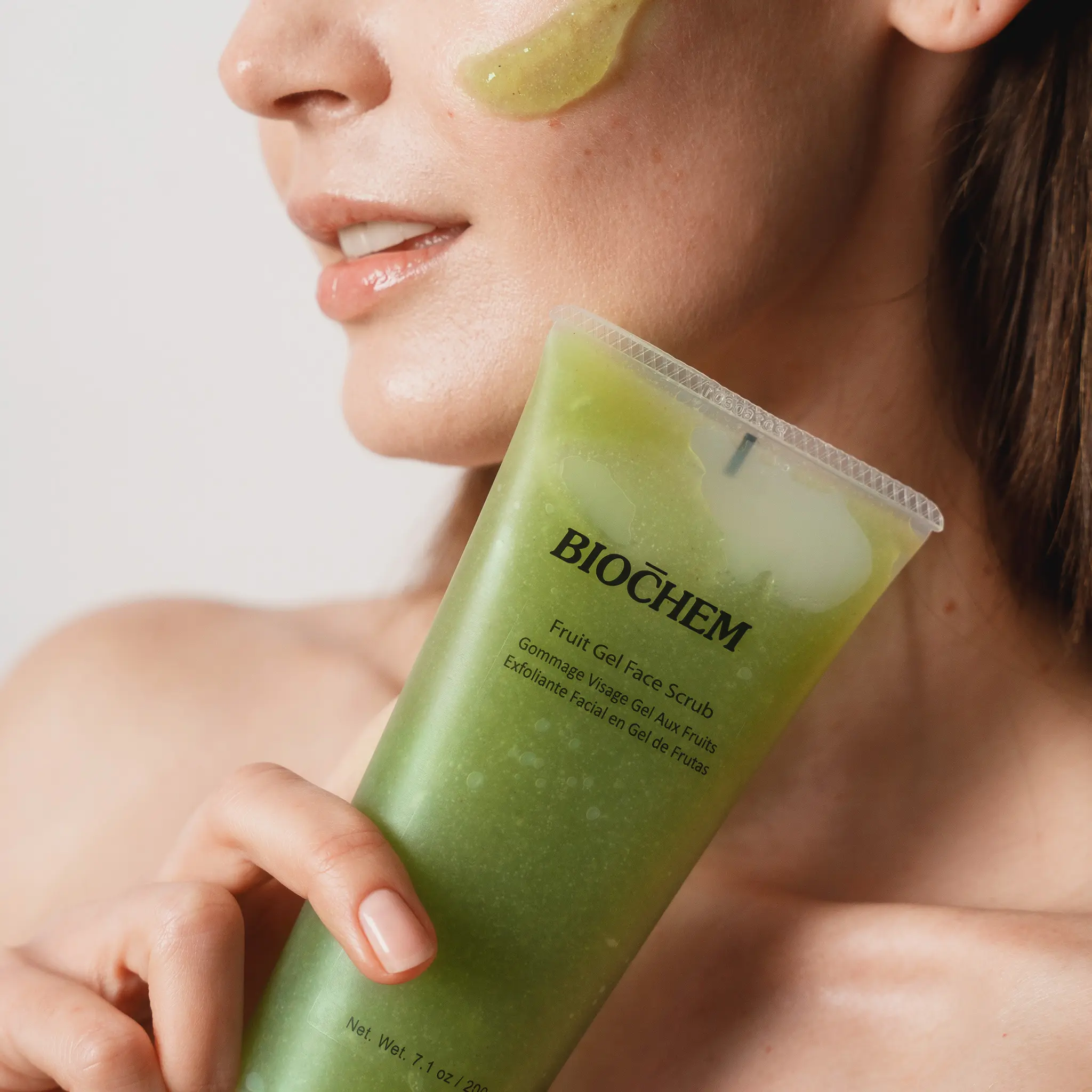 Biochem Fruit Gel Face Scrub - Gentle Vegan Exfoliator for Blackhead Removal, Daily Cleansing, Conditioning & Smoothing Treatment - 7.1 fl oz - Dermatologically Tested for Uneven Skin Tone, Nourishing Radiant Skin