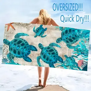 1pc Blue Sea Turtle Oversized Beach Towel for Women - Lightweight, Quick Dry, Super Absorbent, 30*60Inch, Travel Essentials