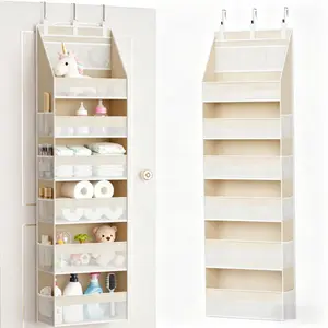 Over the Door Organizer, 6-Shelf Closet Hanging Storage with 13 Mesh Pockets, 55lbs Capacity Behind the Door Storage for Baby Nursery, Bathroom, Bedroom, and Dorm
