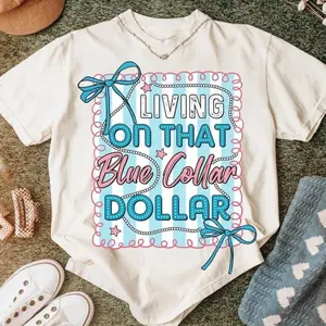 Women's Blue Collar Dollar Graphic Tee Preppy Western Casual Country Sh