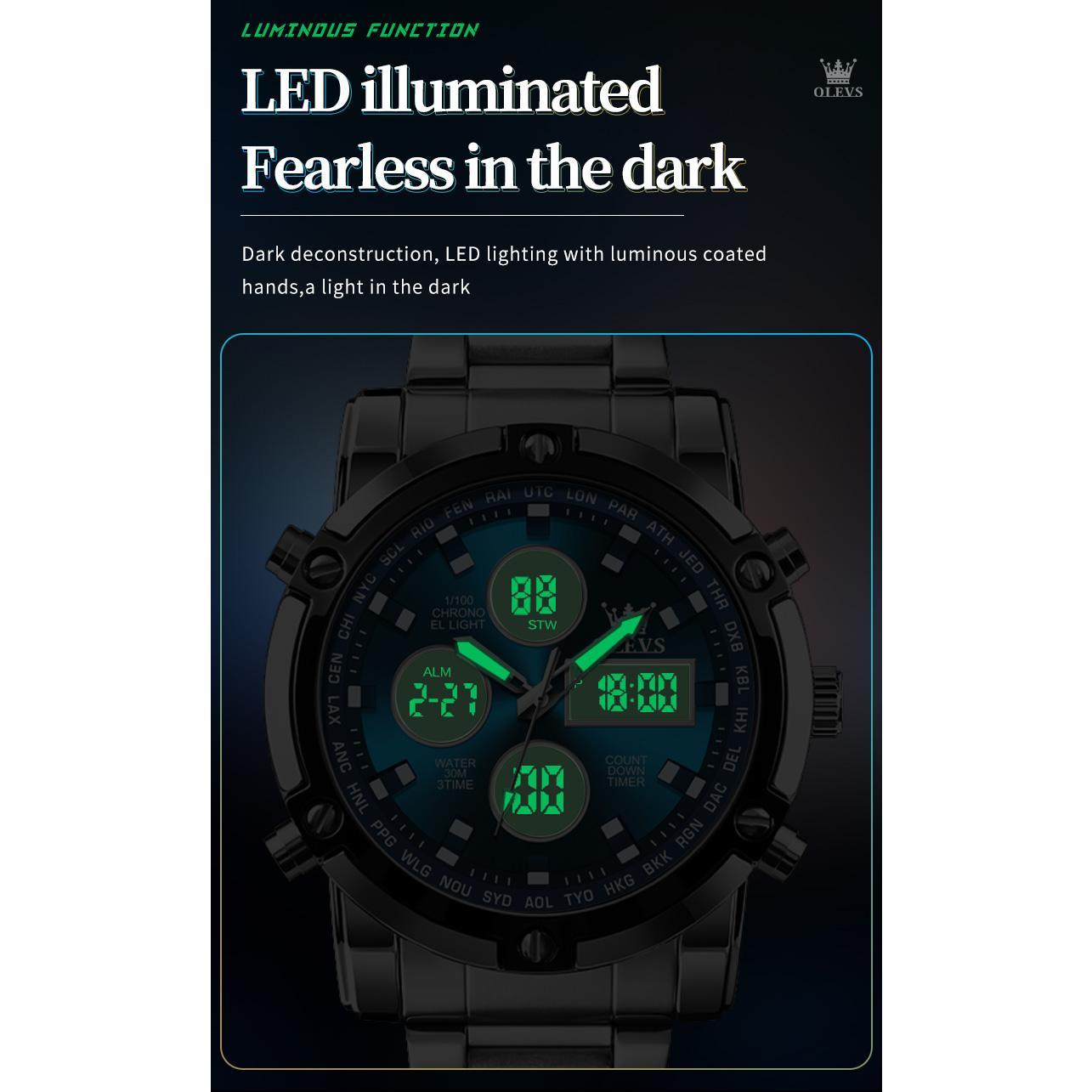 OLEVS Men's Watches Original Multifunctional Wlectronic Watch for Man Waterproof Luminous Alarm Clock Fashion Dress