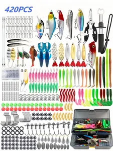 420 Pcs Fishing Equipment Lures Kit - 2026 New Tackle Box with VIBs, Minnows, Soft Baits, Hooks, Weights, and Other Tackle Accessories, Freshwater Bass Fishing Gift for Men