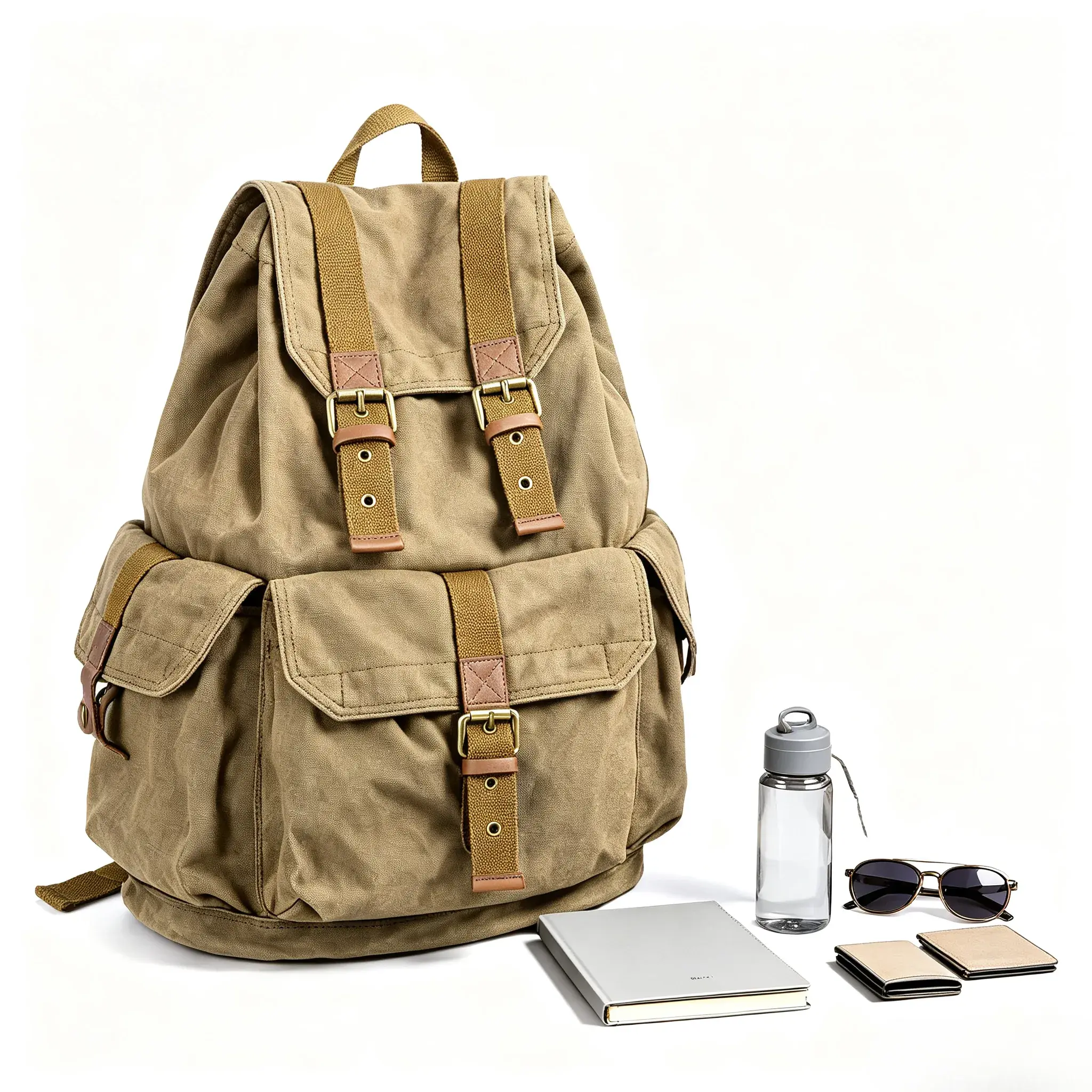 Gootium Vintage High-Density Canvas Rucksack - Unisex 30L Durable Coffee Backpack with Adjustable Padded Straps, Zipper Storage, for Travel, Daily Use, Backpacks for School