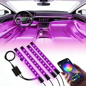 App Control RGB Car LED Ambient Interior Lighting Kit (4 Strips), Music Sync USB Strobe Safety Lights for Jeep Truck, Waterproof Decorative Work Light & Neon Sign, Birthday Holiday Gifts for Men Husband