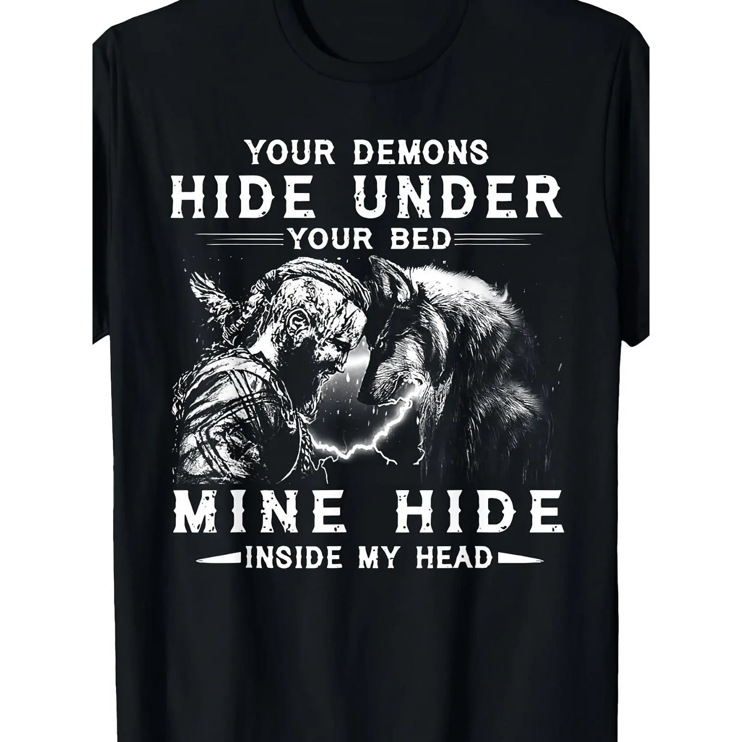 Men's Crewneck Round Neck Shortleeve T-Shirt - Viking Wolf Norse Mythology Warrior Artwork, Soft Stretch Fabric, Regular Fit, Plus Size Menswear, Ideal for Fitness, Casual Wear