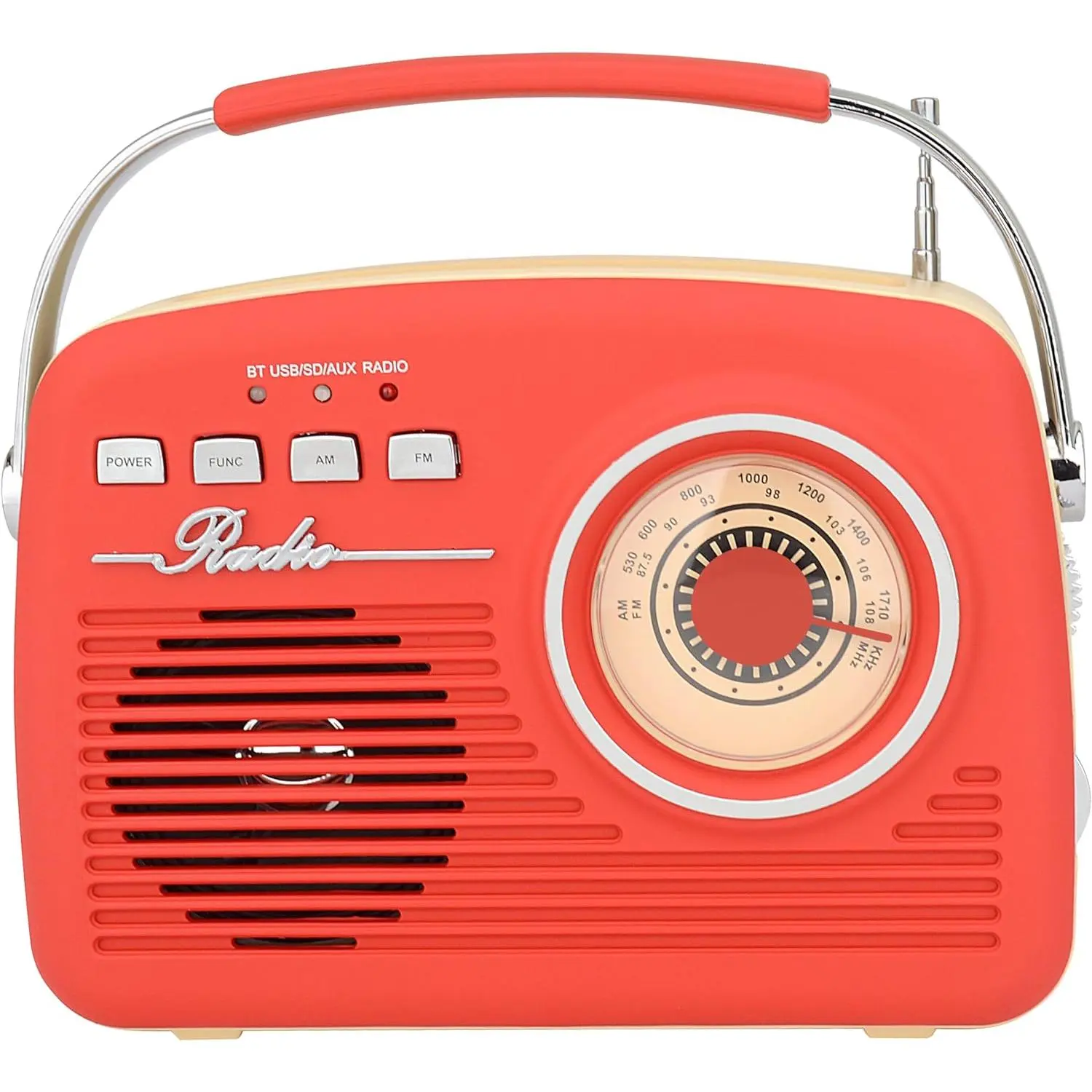 Supersonic SC-1201BT Retro Mini Portable Bluetooth Speaker - Vintage Vibes, AM/FM Radio, Red Aesthetic Audio, Crystal Sound, USB Cable Included, SD Card Compatible, Home Office Decor, Friend-Friendly Design, Rechargeable