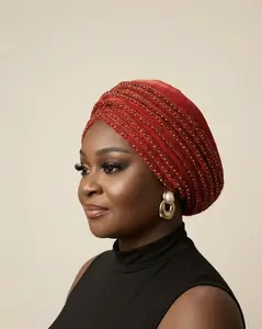 Luxury Red Beaded Headwrap/Turban