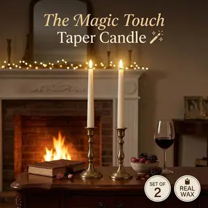 Wonder Fonder Smart Touch Flameless Taper Candles Set of 2 Real Wax Ivory Battery Operated Window Candles w 3D Wick Warm LED Light for Home Decor Wedding Christmas Party (0.79" x 9.65")