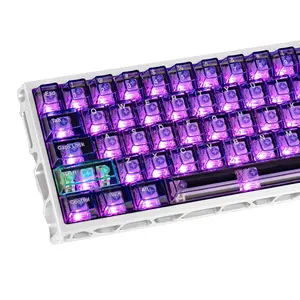 157 Keys Custom Pink Clear Transapent Keycaps PC Material UV Tranfer Purple Clear Keycaps Set Fit for 61/64/87/104/108 Mechanical membrane Keyboard Cherry Mx Switches outdoorfun