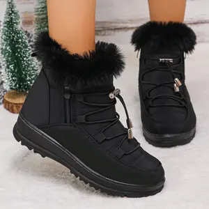Womens Snow Boots Winter Shoes Warm Fur Lined Lining Ankle Booties Waterproof Comfortable Slip On Outdoor Boots for Women Black Footwear