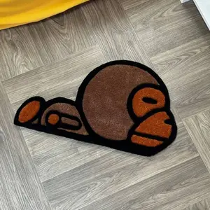Creative cartoon monkey living room sofa carpet retro irregular bedroom decoration bedside carpet soft and comfortable balcony hanging basket floor mat modern artistic leisure area coffee table carpet kitchen bathroom entrance door non-slip floor mat