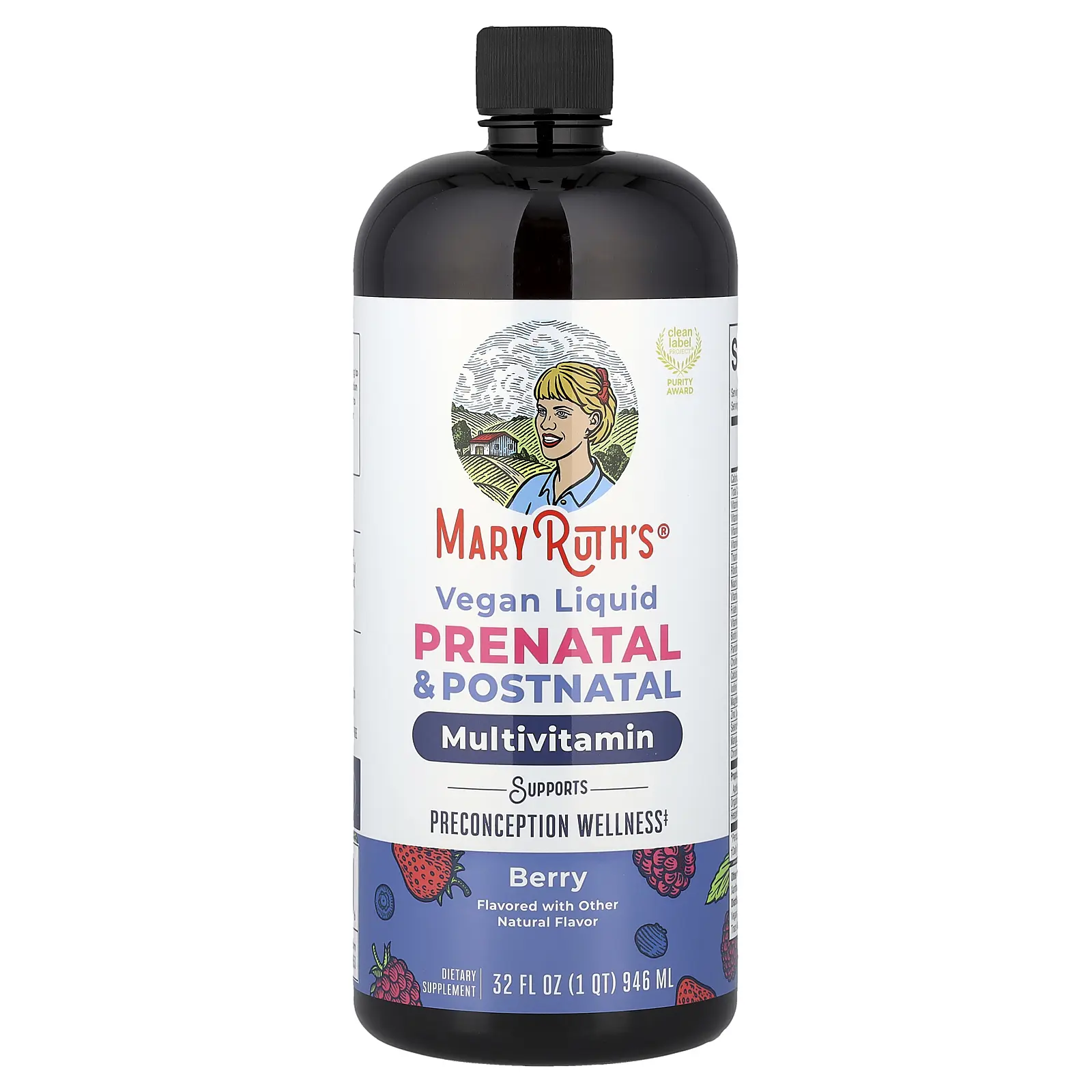 MaryRuth's Vegan Liquid Prenatal & Postnatal Multivitamin, Berry, 32 fl oz (946 ml) | HSA/FSA Eligible