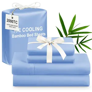 4 Pcs Extra Deep Pocket Queen Bamboo Bed Sheet Set, Hotel Luxury Cooling Breathable Wrinkle-Free Sheets & Pillowcase Sets  Four Seasons Quilt Pillows Support Quality All-Season Marshmallow Comforter Solid Color Satin Bedding Silk Fitted Cool