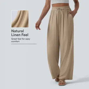 【Creator's Pick】Halara High Waisted Drawstring Wide Leg Casual Linen-Blend Pants with Pockets