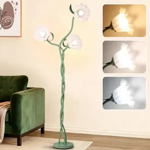 Floor Lamp for Living Room, 3 Lights Green Flower Lamp, Modern Tall Standing Lamp with 3 Color Temperatures Flexible Gooseneck, Mid Century Vintage Tree Floor Lamp for Bedroom Office