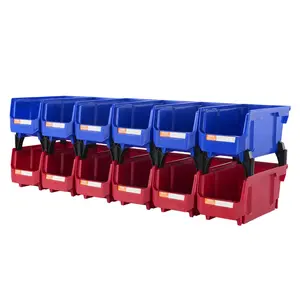 Summervibes VEVOR Plastic Storage Bin, (11-Inchx 5-Inchx 5-Inch), Hanging Stackable Storage Organizer Bin, Blue/Red, 12-Pack, Heavy Duty Stacking Containers for Closet, Kitchen, Office, or Pantry Organization