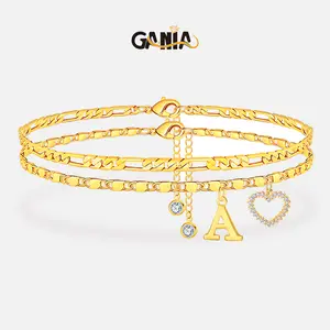 GANIA Double-Layer 26-Letter Gold Chain Heart-Shaped Anklet with a heart-shaped pendant; featuring an adjustable design, it is perfect for women. It’s a summer must-have and an ideal Valentine’s Day gift.