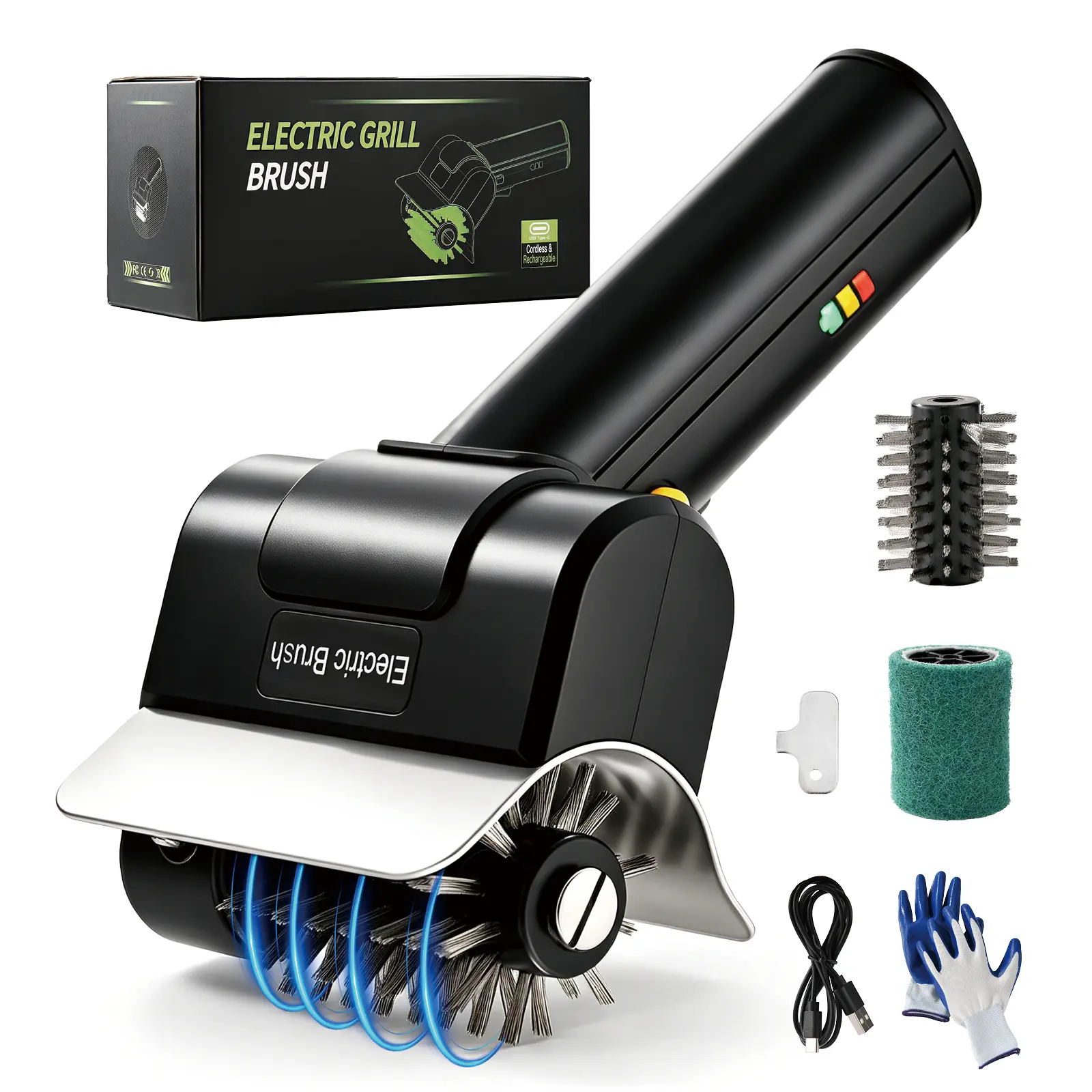 Electric Grill Brush – Cordless Rechargeable BBQ Cleaner for Outdoor Grill, 2 Brush Heads, Bristle Free Electric Grill Brush – Cordless Rechargeable BBQ Cleaner for Outdoor Grill, 2 Brush Heads, Bristle Free