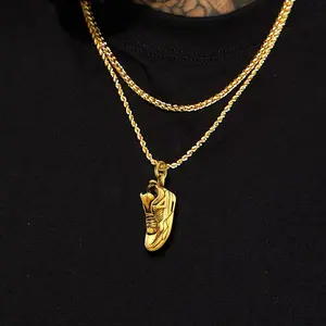 U7 Men Sport Pendant Running Shoe Necklaces Stainless Steel Jewelry