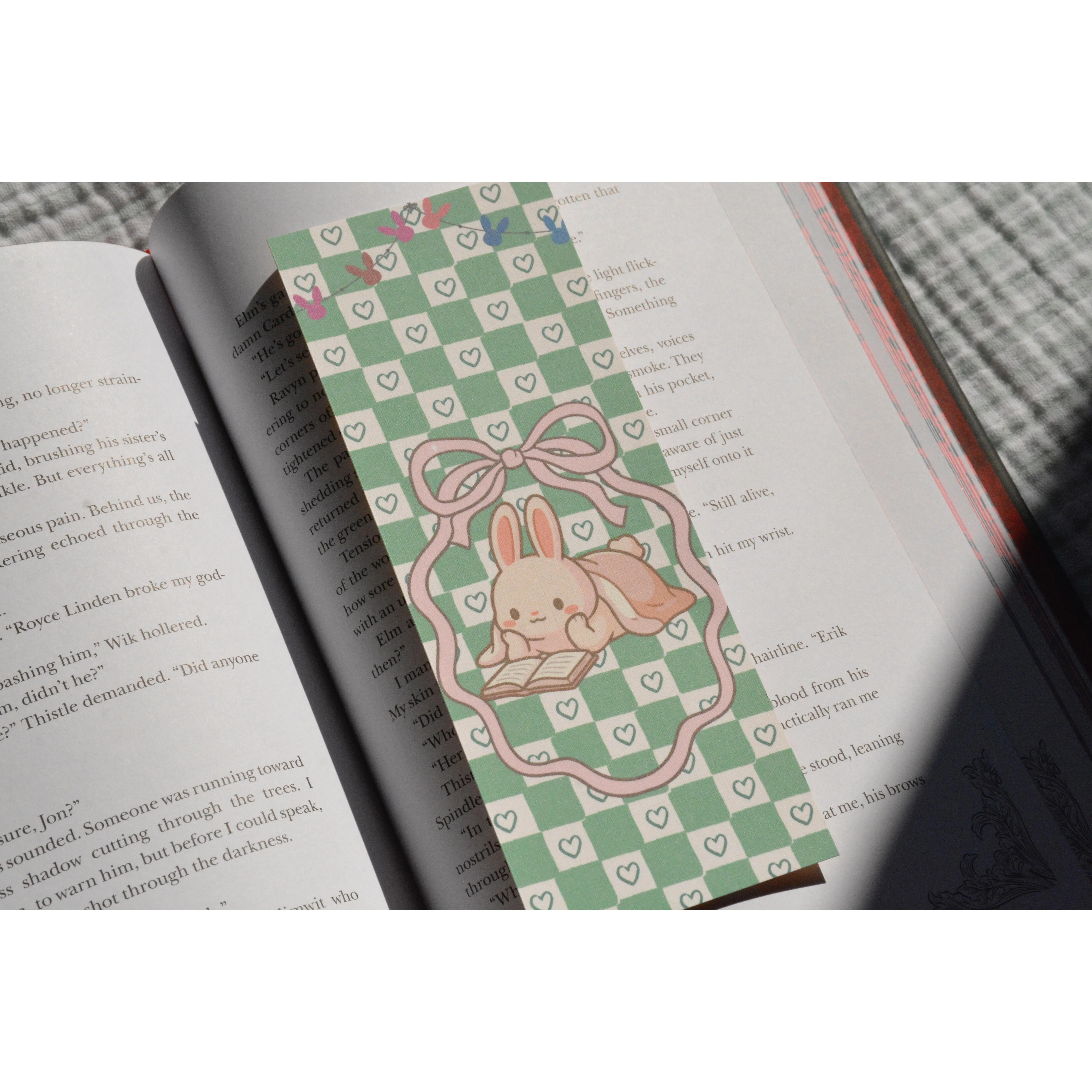 Reading Bunny Linen Bookmark | Double-Sided Oversized Bookmark