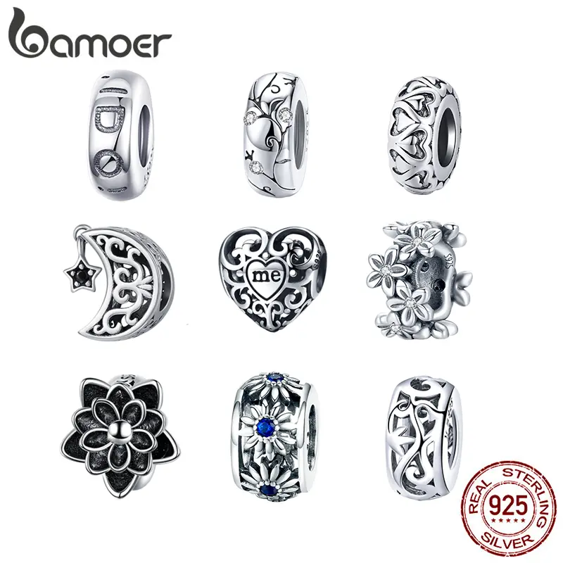 925 Sterling Silver Vintage Flower Bead Lace Heart Spacer Pattern Bead Charm for Original Bracelet Women DIY Making Gift