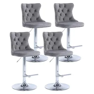 Set of 2 or 4 Modern Swivel Adjustable Bar Stools, Velvet Tufted Bar Chairs with Silver Leg & Backrest and Nailhead Trim, for Kitchen Island, Counter Height Chair for Kitchen, Bar, Dining Room