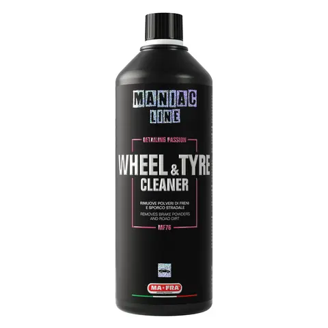 1L Maniac Line Wheel & Tire Cleaner - Acid-Free High-Power Car Cleaning Fluid with Surfactants, Dilute 1:3–1:10 (1:3 Heavy Duty), Grime Removal, Safe on Alloys & Chrome, Wheel Detailing, Prep for Fresh Dressing