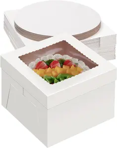 20Pack 12 Inch Cake Boxes With Cake Boards (10 boxes & 10 boards), 12X12X8 Inch White Bakery Boxes With Windown For Cajas Pasteles, Cookie, Pastries,Pie, Wedding, Birthday, Halloween