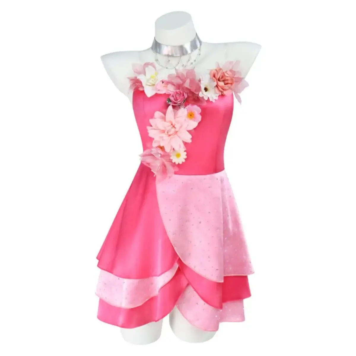 Flora Pink Flower Fairy Cosplay Costume Set Dress Necklace Armband Headdress Invisible Straps for Comic Con
