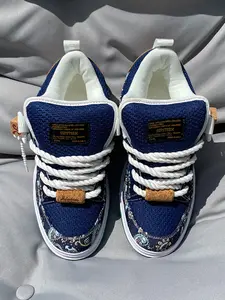 Men's Blue Low-Top Casual Shoes, PU Leather & Rubber Sole, Breathable Anti-Slip Durable Design, All Season Fashion Sneakers, Walking Shoes, Sports Shoes