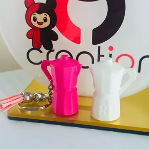 Mini Moka Pot Keychain - Mini Grecia Llaveros in Pink & White - Perfect for Coffee Lovers & Keychain Enthusiasts