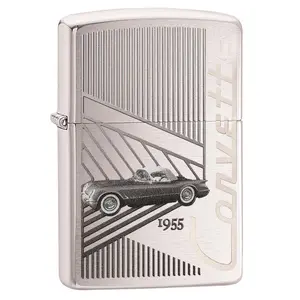 212 MAIN Brushed Chrome Finish Lighter - Lighters Novelty, Classic Cars Themed Accessory with 2019 Corvette and 1955 Designs