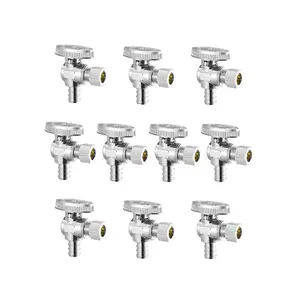 VEVOR 10 Pack Angle Stop Valve, Water Shut Off Valve 1/2 PEXx 3/8 OD Compression, 1/4 TurnChrome Plated Brass Shutoff Valves for Bathroom Kitchen Toilet Shower Plumbing