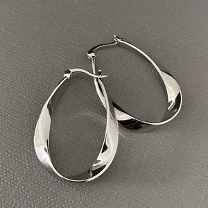 Silver-Plated Brass Mobius Twist Hoop Earrings – Lightweight Spiral Fashion Jewelry for Women, Chic Everyday Style, 1.2 in x 0.8 in Unique