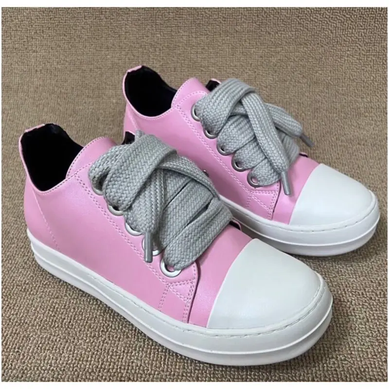 Zapatillas deportivas informales de cordones de puntera redonda con suela gruesa
