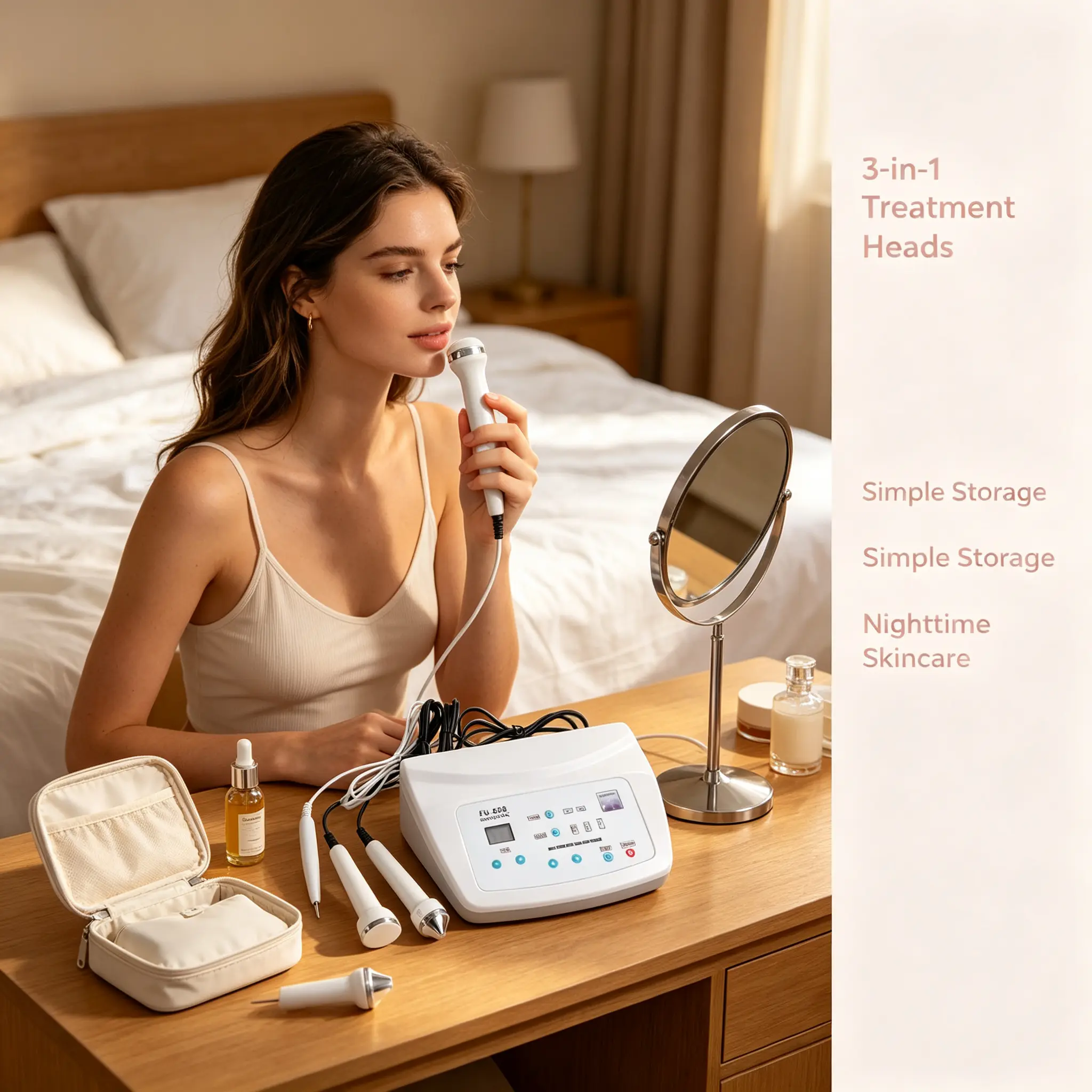 FU-638 High Frequency Microcurrent Facial Skin Care Device - Portable All-in-1 Personal Care Appliance Set Pack for Home&Travel Use