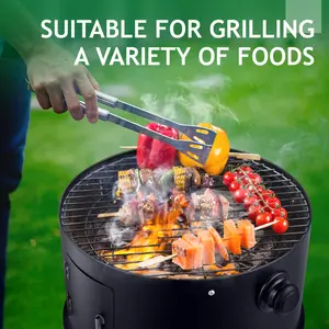 [Portable foldable] 80*41*48cm iron spray black smoked charcoal grill |   adjustable temperature zone thermometer |   camping picnic home multifunctional barbecue grill