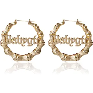 Large Bamboo Joint Hoop Earrings - Hollow Out Hoops with 80s 90s Fashion Style for