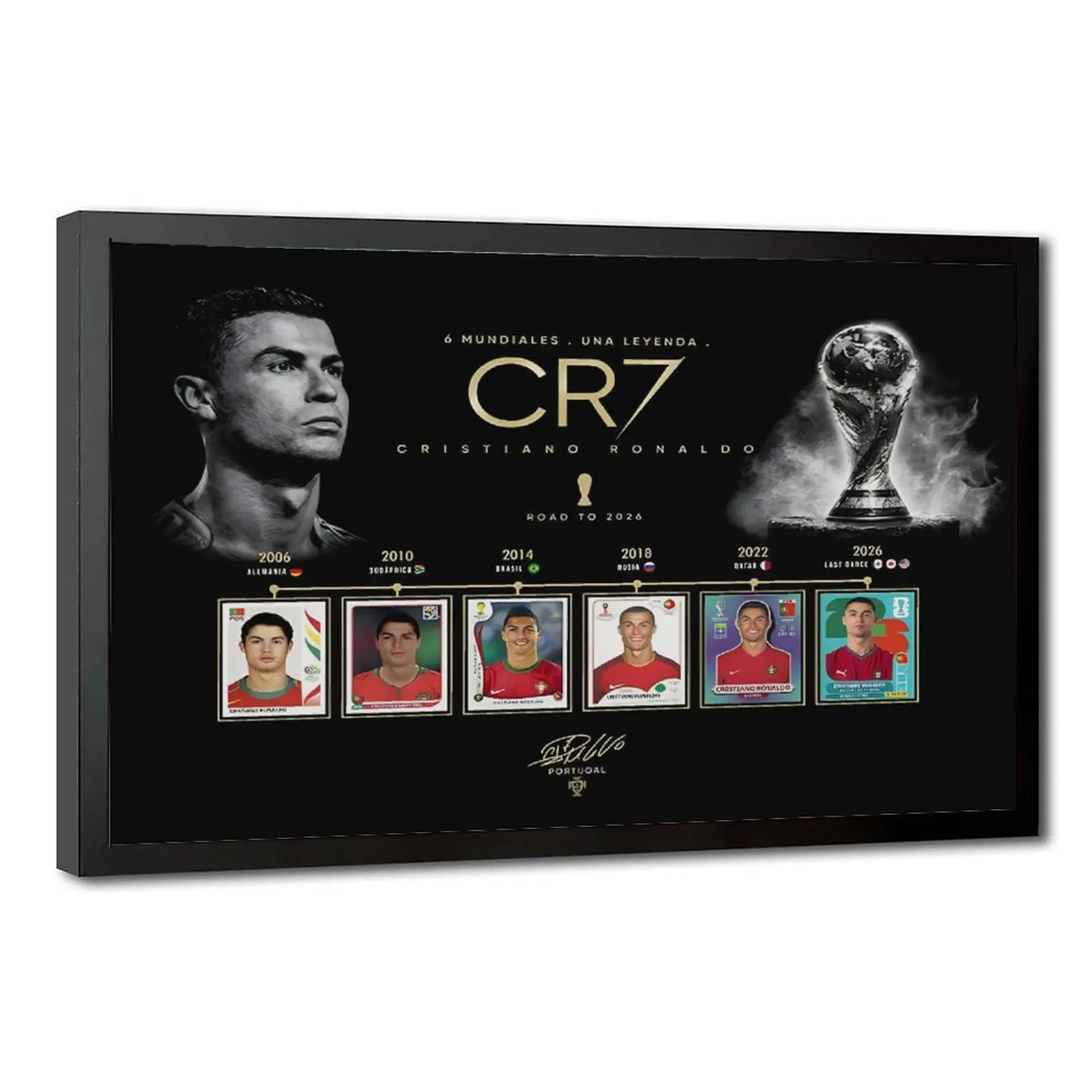 CR7 Cristiano Ronaldo Legend-Inspired Framed Football Tribute Collectible Canvas Wall Art, Black-Frame Graphic Prints, Waterproof Ink, Fade-Resistant, Long-Lasting for Fan Bedroom Decor, Decoration Items