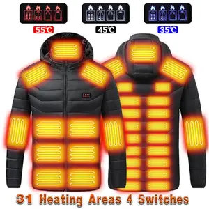 Heated Hoodie Jacket for Men Women, 31 Heating Zones with Wide Coverage and Long Sleeve Design, USB Heated Winter Coat for Outdoor Sports, Work, Hiking, Daily Cold Weather Wear (Power Bank Not Included)
