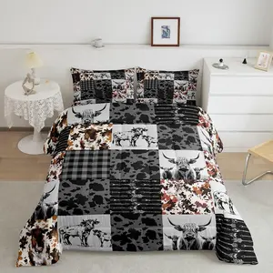 Highland Cow Bedding Set,Milk Cow Print Comforter Set,Western Decor,Rustic Farmhouse Bedding Sets,Wildlife Animal Longhorn Cattle Quilt Bed Set
